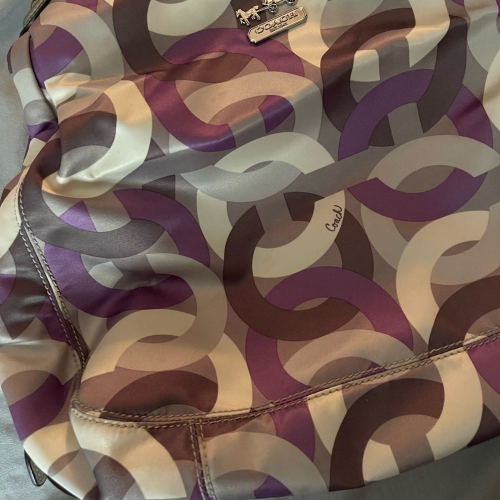RARE COACH Poppy Like new Madison signature shoulder bag, purple, cream, gray - Picture 6 of 16